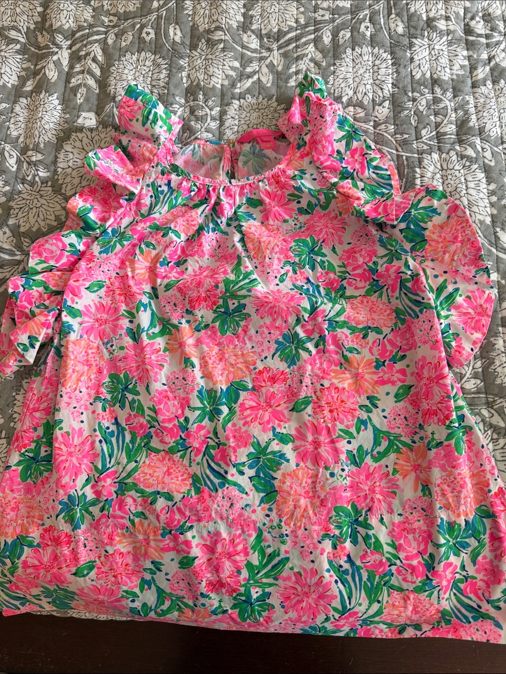 Vintage Lilly Pulitzer Pink Floral Ruffle Top - Picture 2 of 3